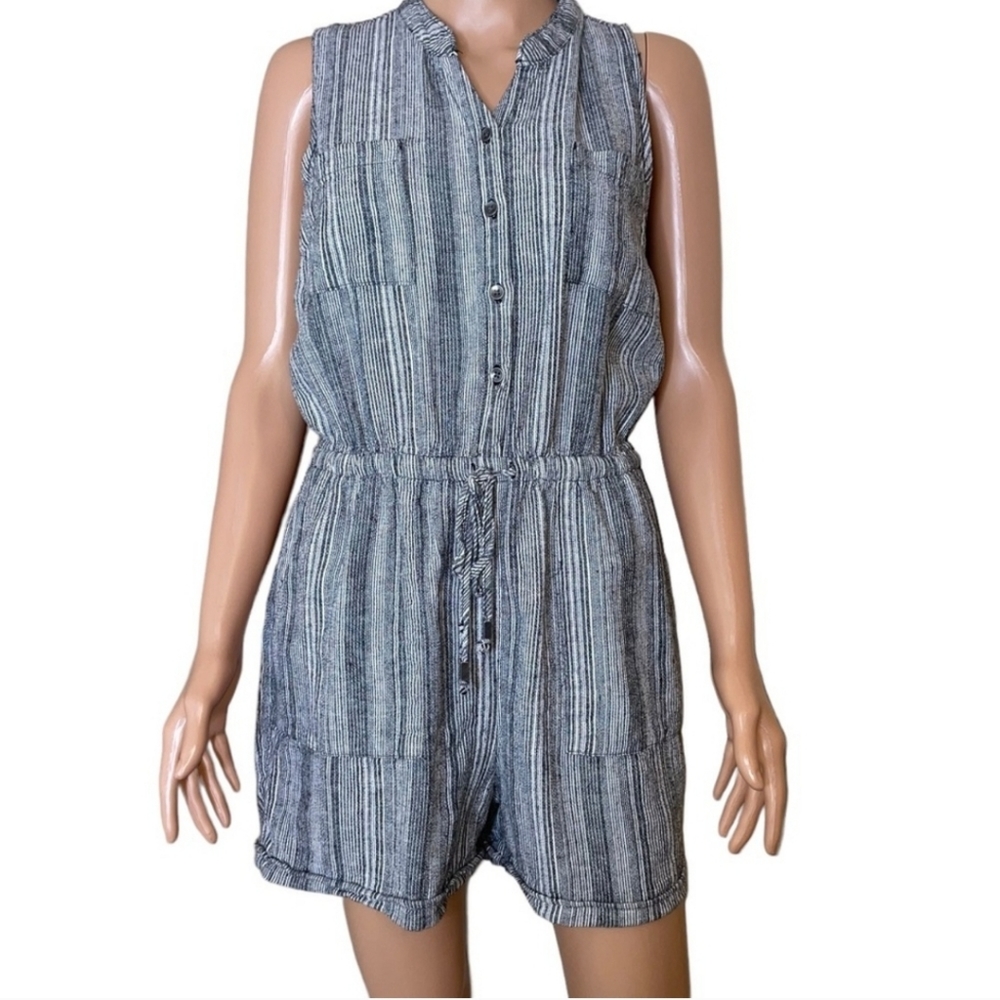 Kelly Renee Linen Romper with pockets- Gray Small